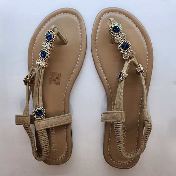 Beige Fashion Sandals with Rhinestone Embellishment - Picture 1 of 9